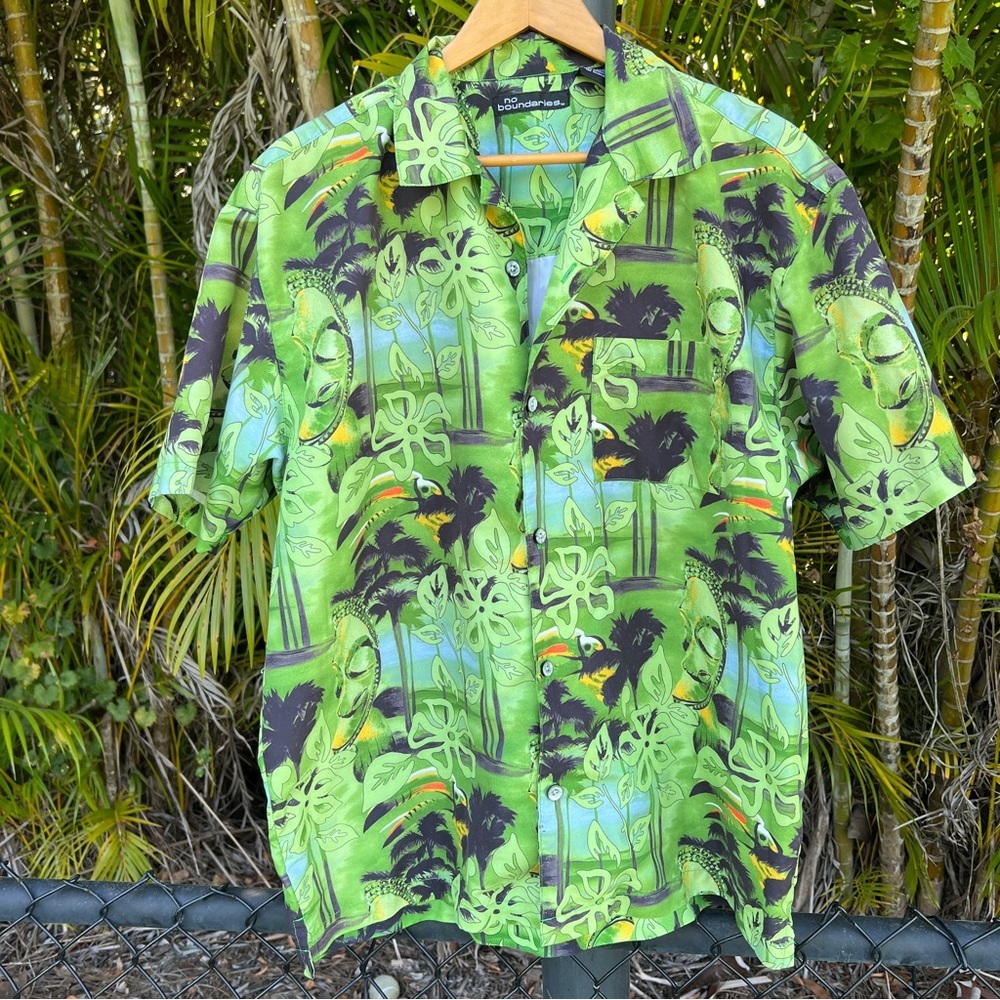 No Boundaries Hawaiian Shirt Button Down Toucan Tropical Mens Large